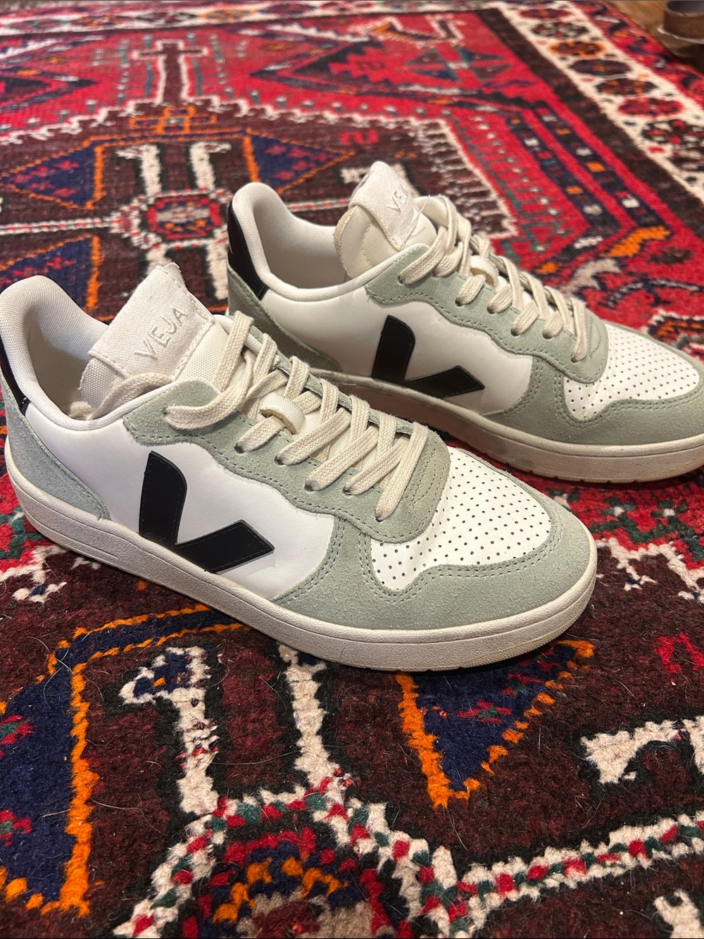 Veja Men's V-10 Sneakers in Mint Green, White & Black